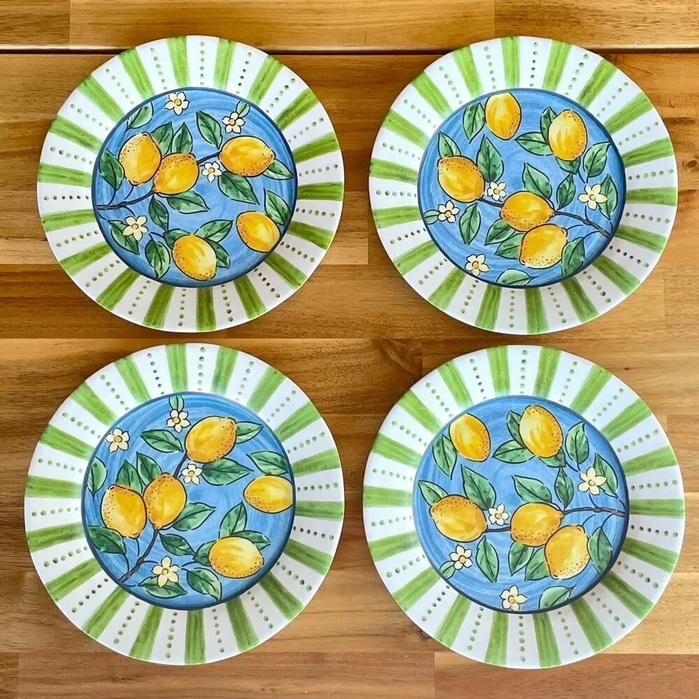 NWT Set of 4 Beach to Bistro 9” SIGRID OLSEN Lemons 100% Melamine Salad Plates